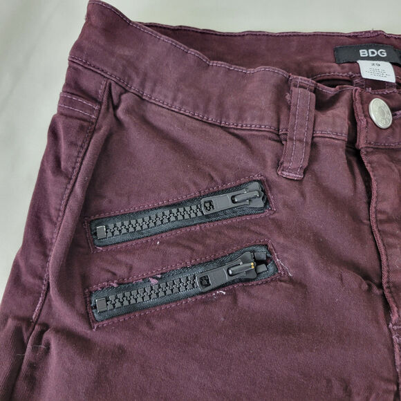 BDG Jeans Womens 29 Maroon Denim Low Rise Jegging Zip Ankle W28 x L27.5 - Picture 12 of 16